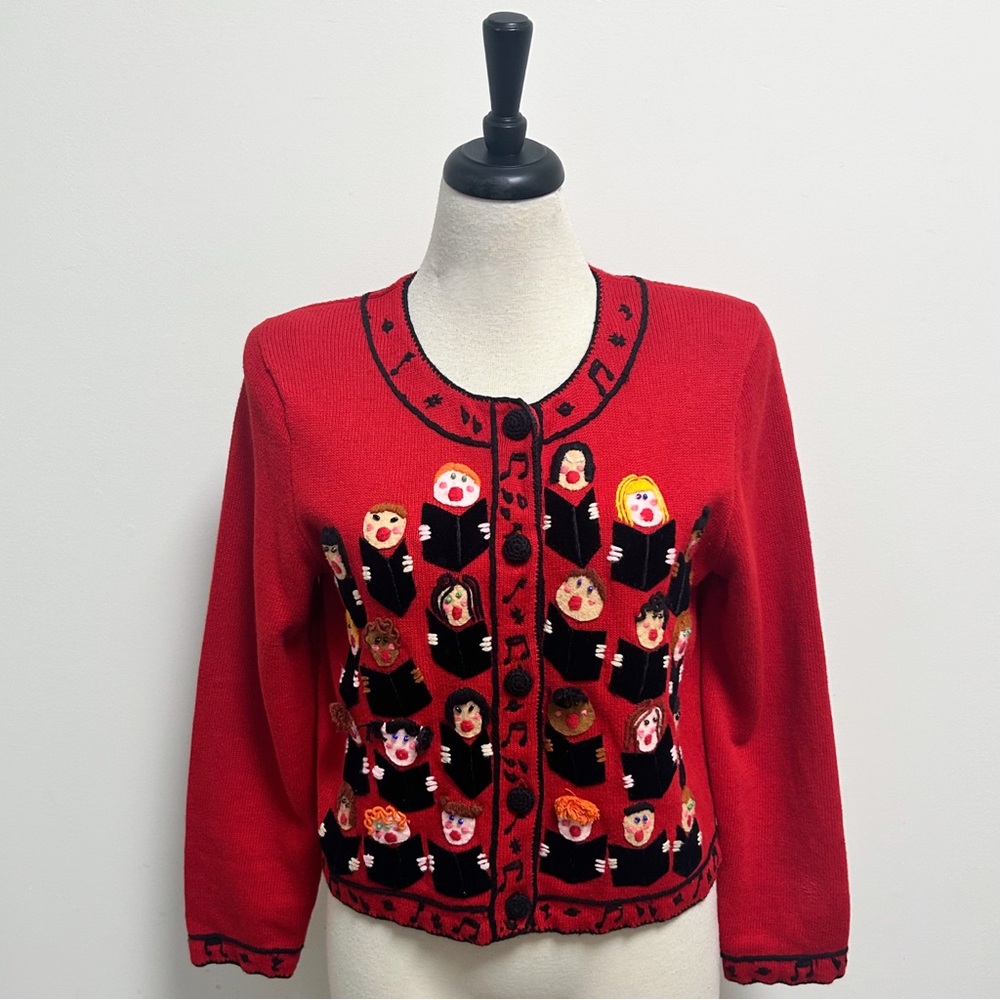 Michael Simon Red Vintage 1998 Choir Chorus Button Up Cardigan Small Petite PS